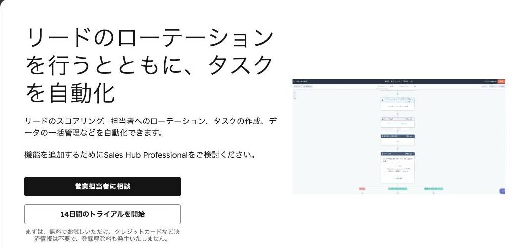 HubSpot無料版でワークフローを開いたときに表示された有料プランの案内